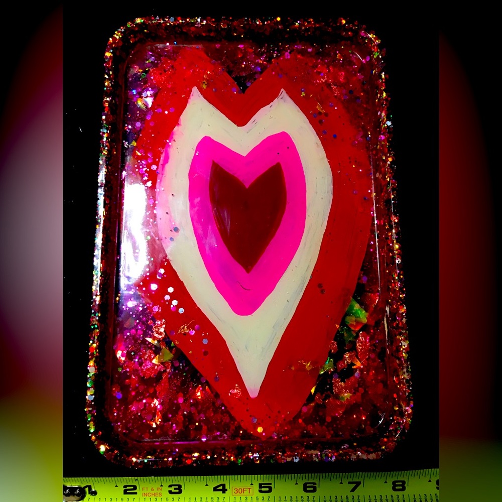 Heart Valentine’s Day Epoxy Resin Casted, Mixed Media Multipurpose Tray